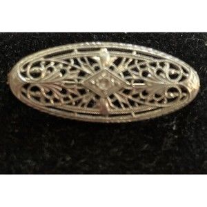 ESTATE VINTAGE EDWARDIAN ART DECO 14K WHITE GOLD DIAMOND 1920’s FILIGREE PIN